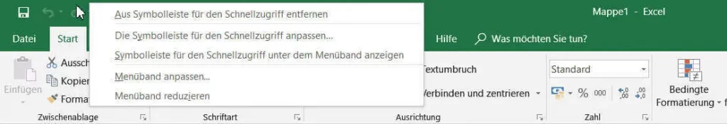 Symbolleiste für Schnellzugriff
